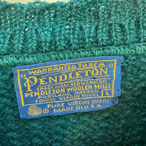 Pendleton Vintage 90s Wool embroidered Pheasant Sweater teal size large - Picture 6 of 7